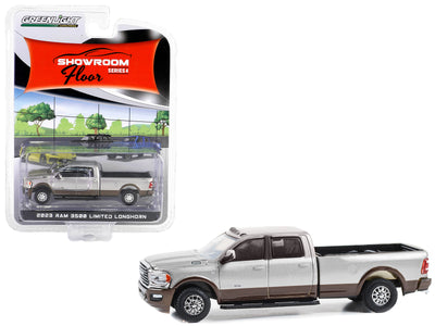 2023 Ram 3500 Limited Longhorn Pickup Truck Billet Silver Metallic and Walnut Brown Metallic "Showroom Floor" Series 4 1/64 Diecast Model Car by Greenlight