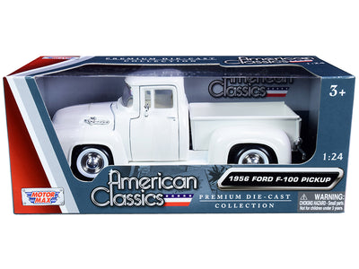 1956 Ford F-100 Pickup Truck White with Whitewall Tires "American Classics" 1/24 Diecast Model Car by Motormax