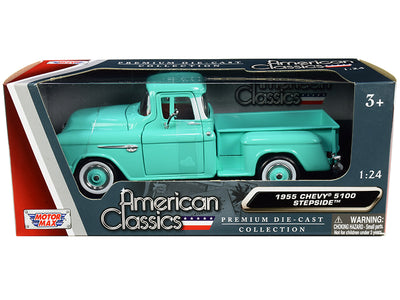 1955 Chevrolet 5100 Stepside Pickup Truck Turquoise with Whitewall Tires "American Classics" 1/24 Diecast Model Car by Motormax