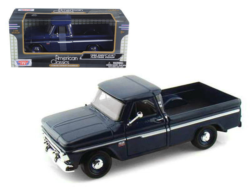 1966 Chevrolet C10 Fleetside Pickup Truck Dark Blue 1/24 Diecast Car Model by Motormax