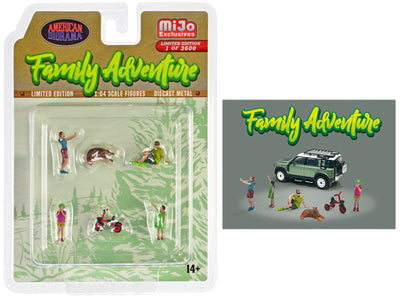 "Family Adventure" 6 piece Diecast Figure Set (4 Figures 1 Dog 1 Tricycle) Limited Edition to 3600 pieces Worldwide 1/64 Scale Models by American Diorama