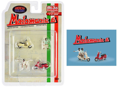"Motomania 6" 4 piece Diecast Figure Set (2 Figures 2 Scooters) Limited Edition to 4800 pieces Worldwide 1/64 Scale Models by American Diorama