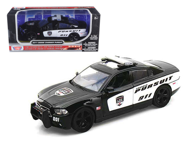 2011 Dodge Charger Pursuit Police Black and White 1/24 Diecast Model Car by Motormax