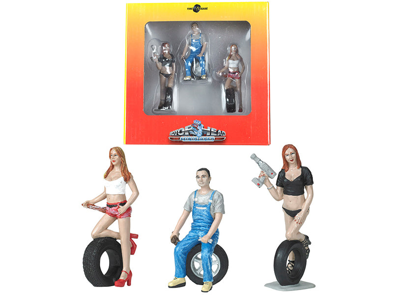 Andie, Derek and Michele Tire Brigade 3 piece Figurine Set 1/24 by Motorhead Miniatures