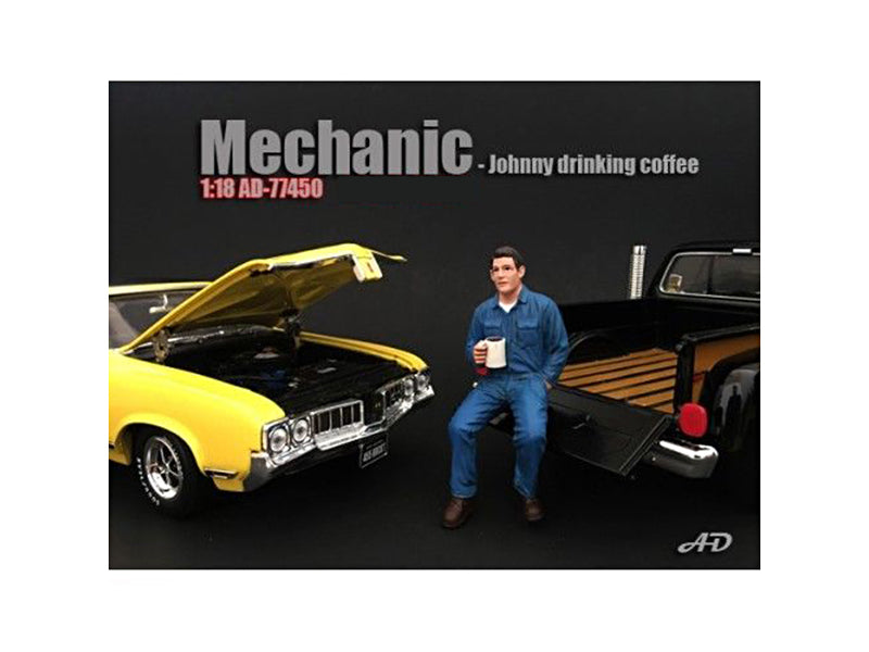 Mechanic Johnny Drinking Coffee Figurine / Figure For 1:18 Models by American Diorama