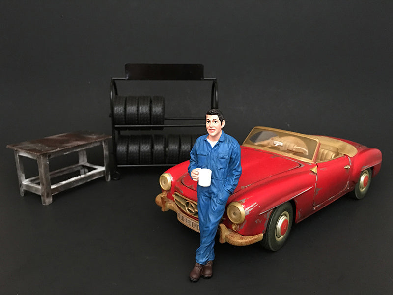 Mechanic Larry Taking Break Figurine for 1/24 Scale Models by American Diorama