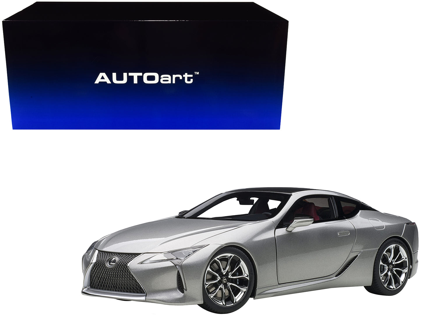 Lexus LC500 Sonic Titanium Silver Metallic with Dark Rose Interior and Carbon Top 1/18 Model Car by Autoart