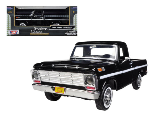 1969 Ford F-100 Pickup Truck Black 1/24 Diecast Model Car by Motormax