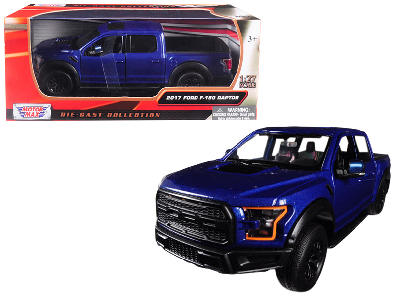 2017 Ford F-150 Raptor Pickup Truck Blue with Black Wheels 1/27 Diecast Model Car by Motormax