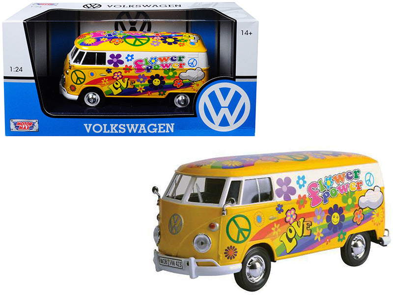 Volkswagen Type 2 (T1) Delivery Van "Flower Power" Yellow 1/24 Diecast Model Car by Motormax