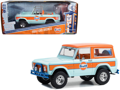 1966 Ford Bronco Light Blue with Orange Stripes and Top "Gulf Oil" "Running on Empty" Series 6 1/24 Diecast Model Car by Greenlight