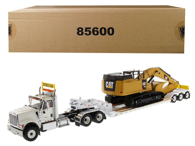 International HX520 Tandem Tractor White with XL 120 Lowboy Trailer and CAT Caterpillar 349F L XE Hydraulic Excavator Set of 2 pieces 1/50 Diecast Models by Diecast Masters