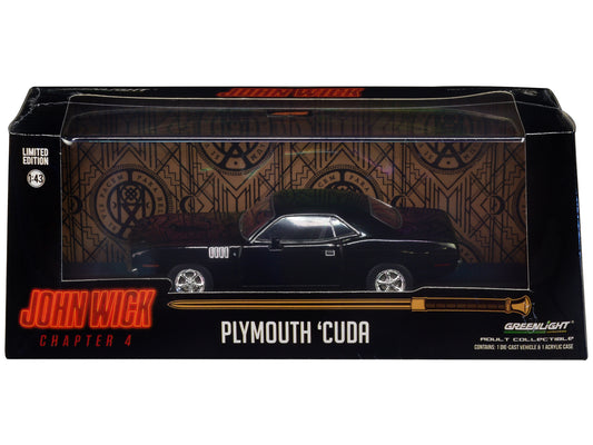 1971 Plymouth Barracuda Black "John Wick: Chapter 4" (2023) Movie "Hollywood" Series 1/43 Diecast Model Car by Greenlight