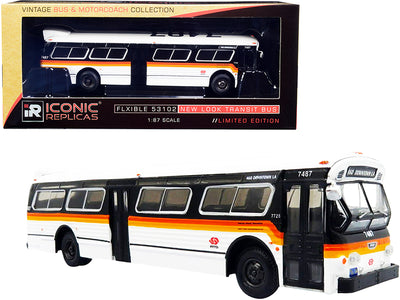Flxible 53102 Transit Bus #460 "Downtown LA" RTD Los Angeles (California) White and Black with Stripes "Vintage Bus & Motorcoach Collection" 1/87 (HO) Diecast Model by Iconic Replicas