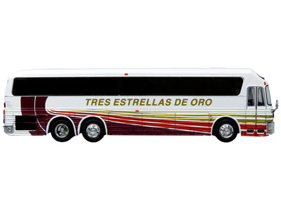 1984 Eagle Model 10 Motorcoach Bus "Tres Estrellas de Oro" White with Stripes "Vintage Bus & Motorcoach Collection" Limited Edition to 504 pieces Worldwide 1/87 (HO) Diecast Model by Iconic Replicas