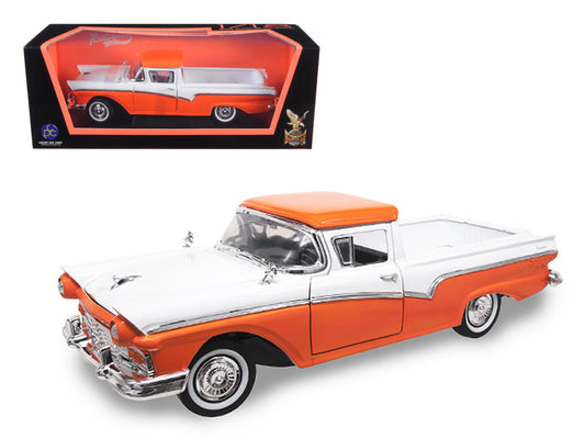 1957 Ford Ranchero Pickup Orange and White 1/18 Diecast Model Car by Road Signature