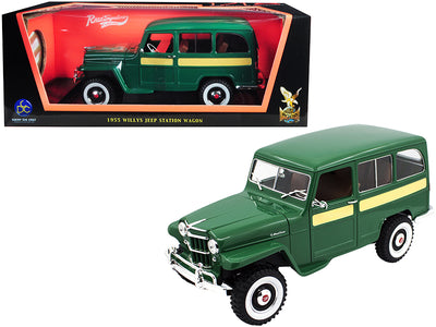 1955 Willys Jeep Station Wagon Green with Yellow Stripes 1/18 Diecast Model Car by Road Signature