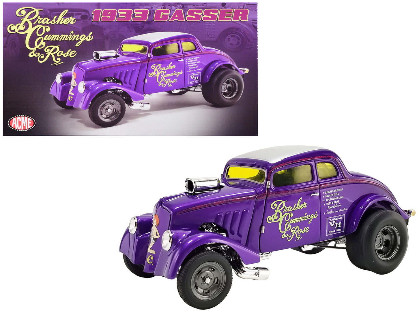 1933 Willys Gasser Purple "Brasher Cummings & Rose" Limited Edition to 300 pieces Worldwide 1/18 Diecast Model Car by ACME