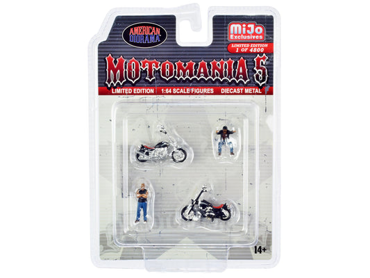 "Motomania 5" 4 piece Diecast Set (2 Figures and 2 Motorcycles) Limited Edition to 4800 pieces Worldwide for 1/64 Scale Models by American Diorama