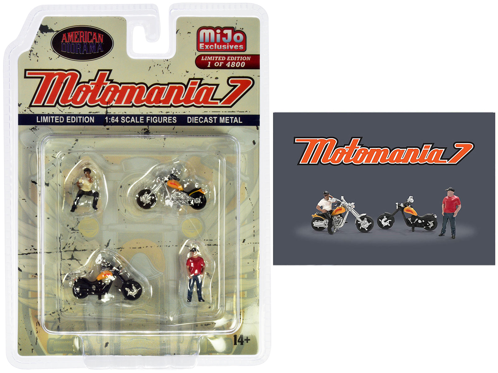 "Motomania 7" 4 piece Diecast Figure Set (2 Figures 2 Motorcycles) Limited Edition to 4800 pieces Worldwide for 1/64 scale models by American Diorama