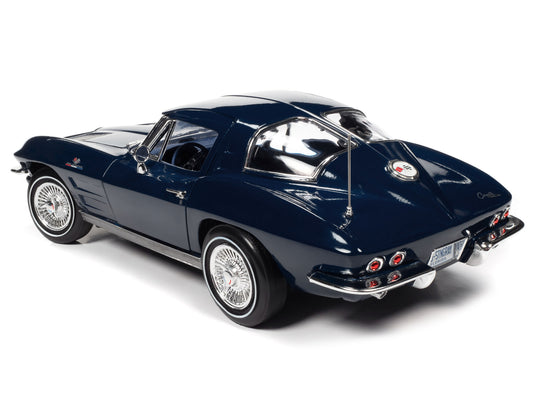 1963 Chevrolet Corvette Split-Window Coupe Daytona Blue Metallic with Dark Blue Interior "American Muscle" Series 1/18 Diecast Model Car by Auto World