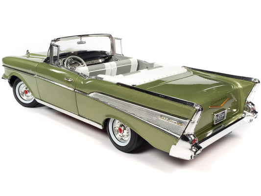 1957 Chevrolet Bel Air Convertible Laurel Green Metallic with White Interior 1/18 Diecast Model Car by Auto World