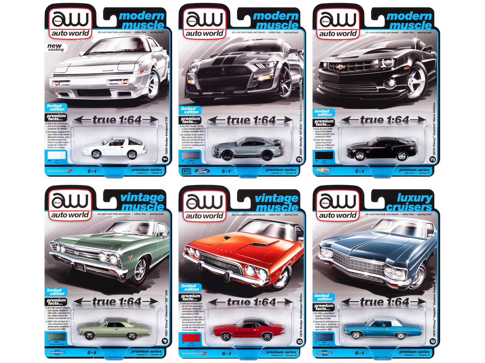 Auto World Premium 2022 Set B of 6 pieces Release 4 1/64 Diecast Model Cars by Auto World