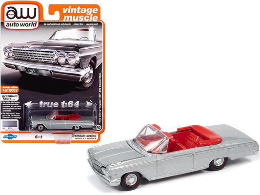 1962 Chevrolet Impala SS 409 Convertible Satin Silver Metallic with Red Interior "Vintage Muscle" Limited Edition to 10312 pieces Worldwide 1/64 Diecast Model Car by Auto World