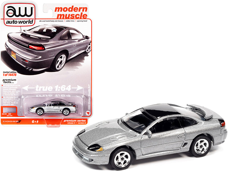 1993 Dodge Stealth R/T Silver Metallic with Black Top "Modern Muscle" Limited Edition to 14478 pieces Worldwide 1/64 Diecast Model Car by Auto World