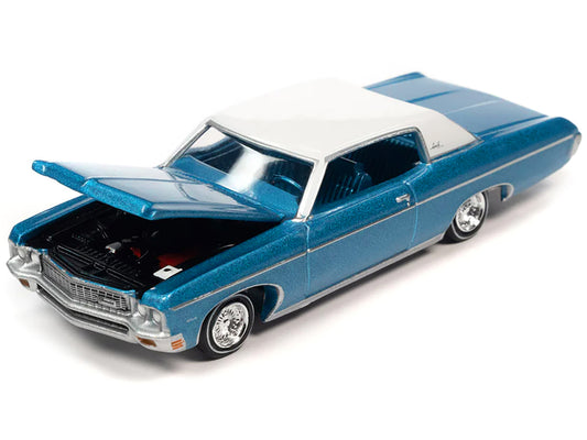 1970 Chevrolet Impala Custom Coupe Astro Blue Metallic with White Vinyl Top "Luxury Cruisers" Limited Edition 1/64 Diecast Model Car by Auto World