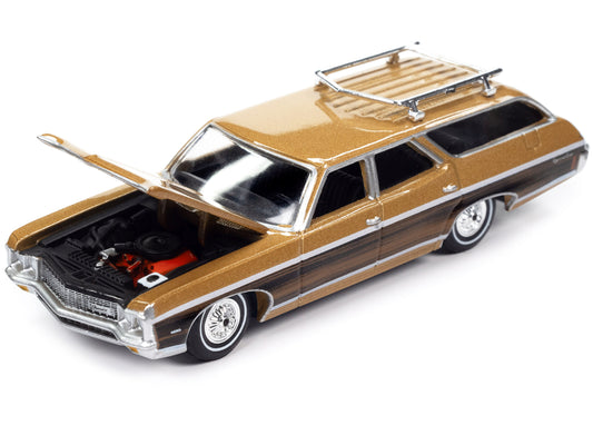 1970 Chevrolet Kingswood Estate Wagon Champagne Gold Metallic with Side Woodgrain "Muscle Wagons" Limited Edition 1/64 Diecast Model Car by Auto World