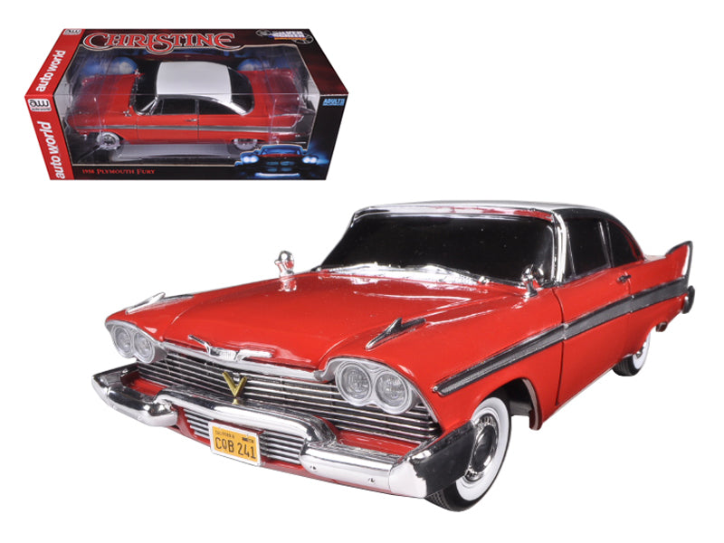 1958 Plymouth Fury Red with White Top (Night Time Version) "Christine" (1983) Movie 1/18 Diecast Model Car by Auto World