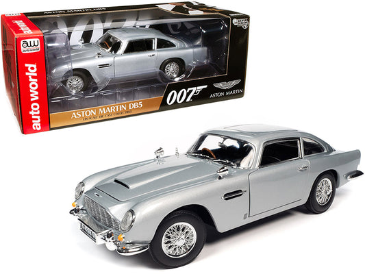 Aston Martin DB5 Coupe RHD (Right Hand Drive) Silver Birch Metallic (James Bond 007) "No Time to Die" (2021) Movie "Silver Screen Machines" Series 1/18 Diecast Model Car by Auto World