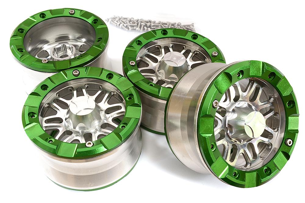 Billet Machined Alloy Dual 8 Beadlock Wheel (4) for Axial Wraith 2.2 w/ 12mm Hex C24326GREEN