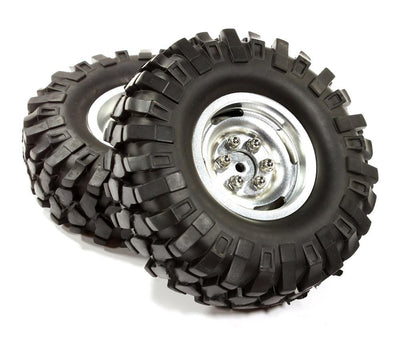 Billet Machined H3 Spoke 1.9 Wheel & Tire Set (2) for Scale Crawler (O.D.=95mm) C24505SILVER
