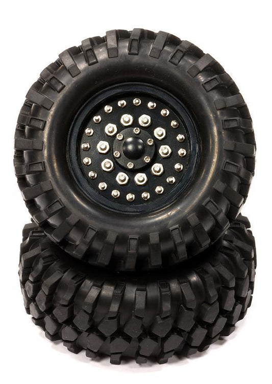 Billet Machined H4 Spoke 1.9 Wheel & Tire Set (2) for Scale Crawler (O.D.=95mm) C24506BLACK
