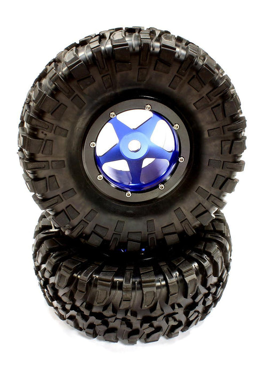 Billet Machined 5 Beadlock Wheel & Tire (2) for Axial Wraith 2.2 w/ 12mm Hex C24736BLUEBLACK