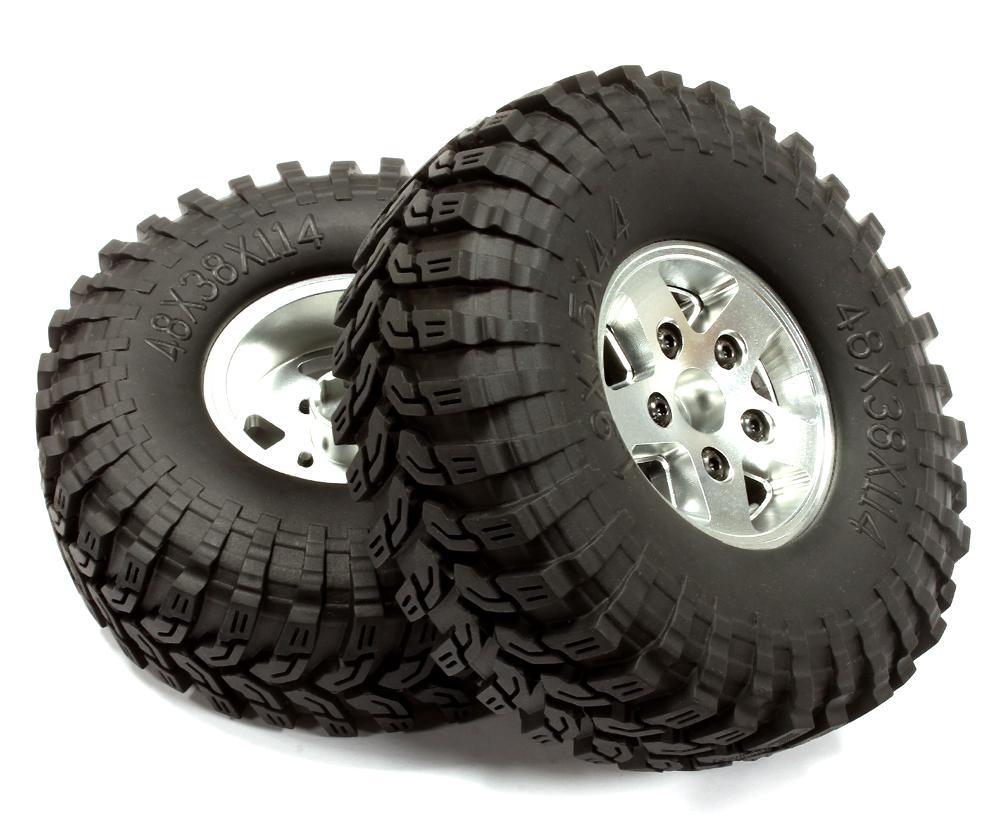 Billet Machined 5 Spoke XF 1.9 Wheel & Tire (2) for Scale Crawler (O.D.=114mm) C25037SILVER