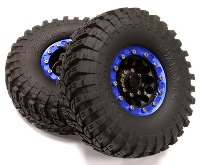Billet Machined 12H Spoke XT 1.9 Wheel & Tire (2) for Scale Crawler (O.D.=114mm) C25045BLUE