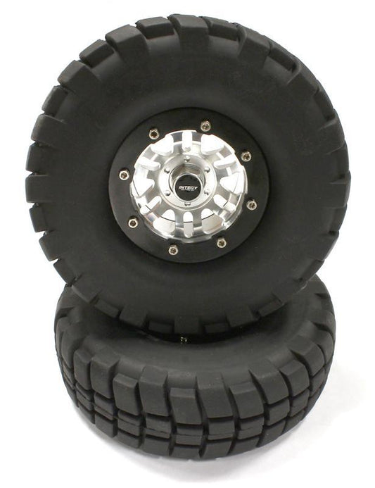 Billet Machined 6D Spoke 1.9 Size Wheel & Tire (2) for Scale Crawler (OD=106mm) C25410SILVER