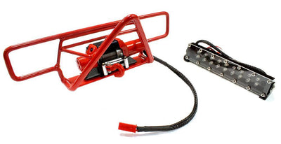 Realistic Steel Front Bumper w/ Winch & Roof Top LED for SCX-10 43mm Mount C25571RED