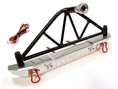 Realistic Metal Rear Bumper with Spare Tire Rack & LED for SCX-10 43mm Mount C25873SILVER