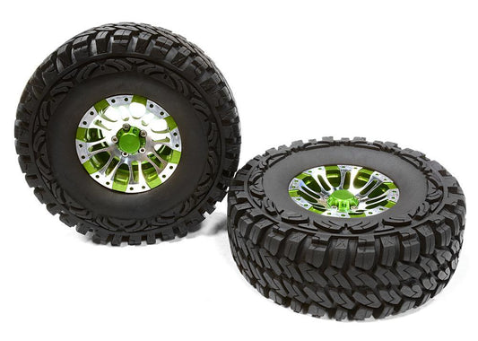 Billet Machined 8 Spoke DT 1.9 Wheel & Tire (2) for Scale Crawler (O.D.=113mm) C26168GREEN