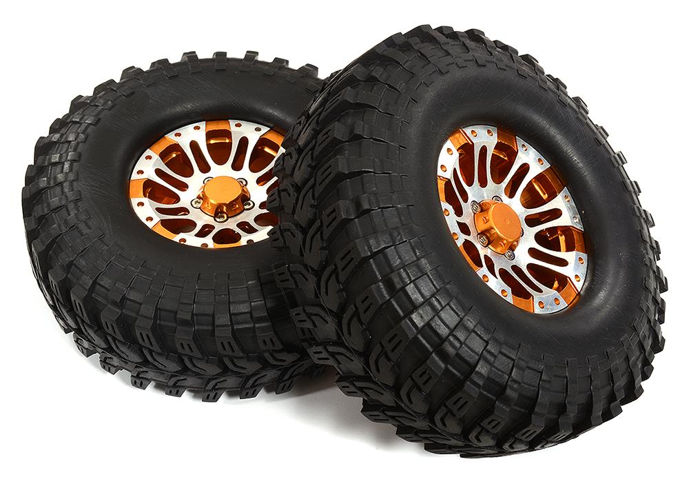 Billet Machined 8 Spoke DT 1.9 Wheel & Tire (2) for Scale Crawler (O.D.=113mm) C26168ORANGE