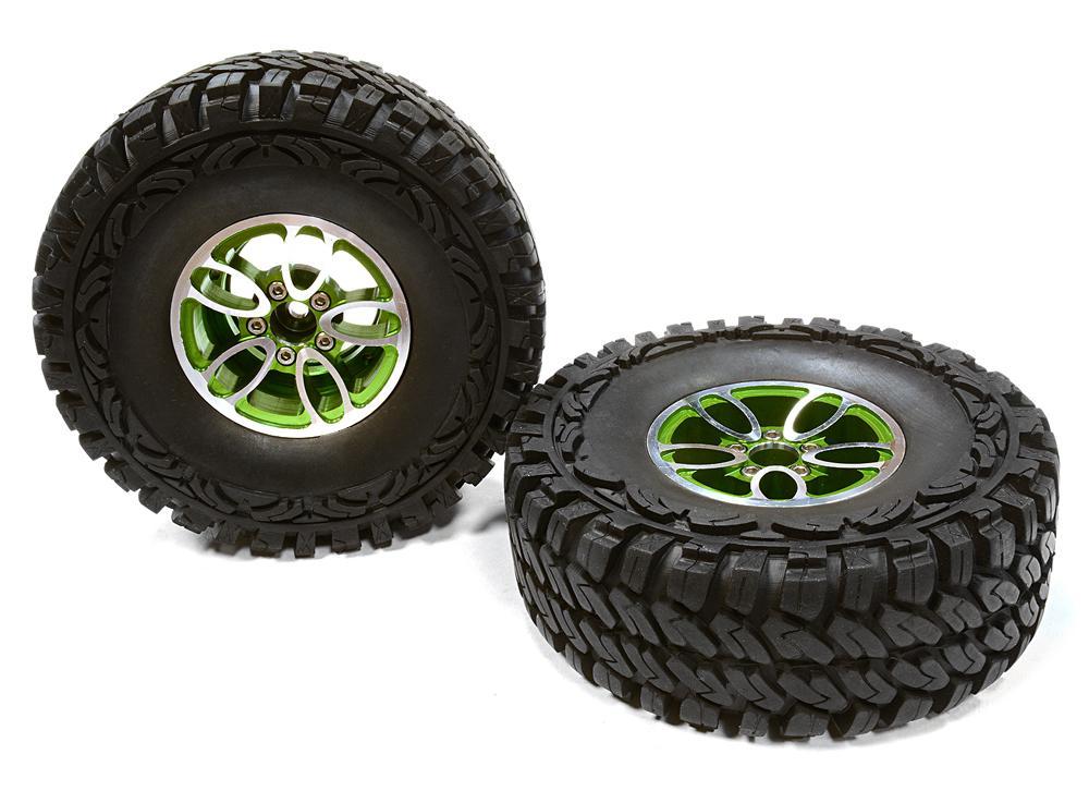 Billet Machined 5 Spoke DU 1.9 Wheel & Tire(2) for 1/10 Scale Crawler O.D.=113mm C26170GREEN