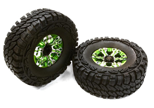 Billet Machined X8 Spoke 1.9 Wheel & Tire Set (2) for Scale Crawler (O.D.=113mm) C26380GREEN