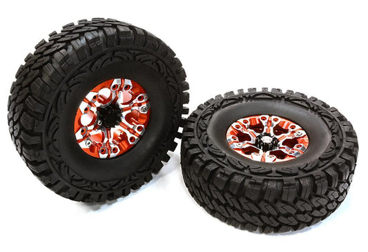 Billet Machined X8 Spoke 1.9 Wheel & Tire Set (2) for Scale Crawler (O.D.=113mm) C26380RED