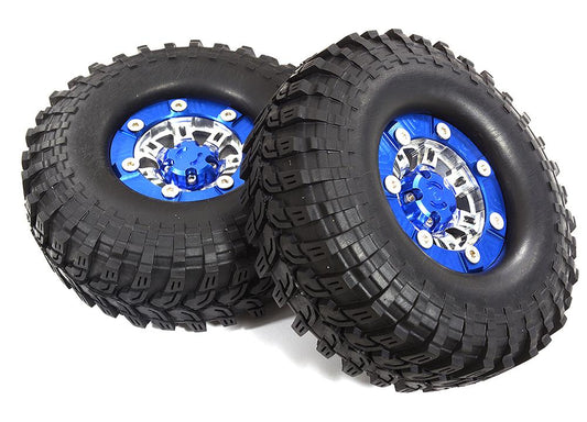 Billet Machined X9 Spoke 1.9 Wheel & Tire Set (2) for Scale Crawler (O.D.=113mm) C26381BLUE