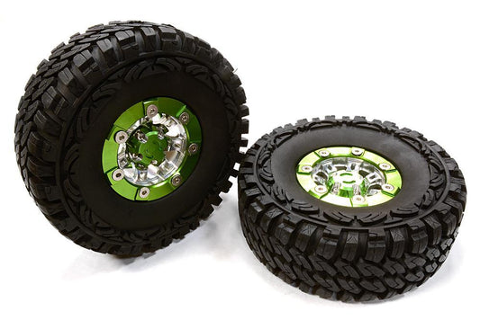 Billet Machined X9 Spoke 1.9 Wheel & Tire Set (2) for Scale Crawler (O.D.=113mm) C26381GREEN