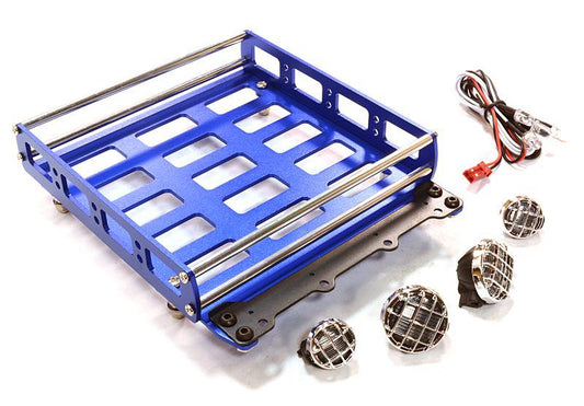 Realistic 1/10 Scale Alloy Luggage Tray 132x115x29mm with 4 LED Spot Light Set C26552BLUE